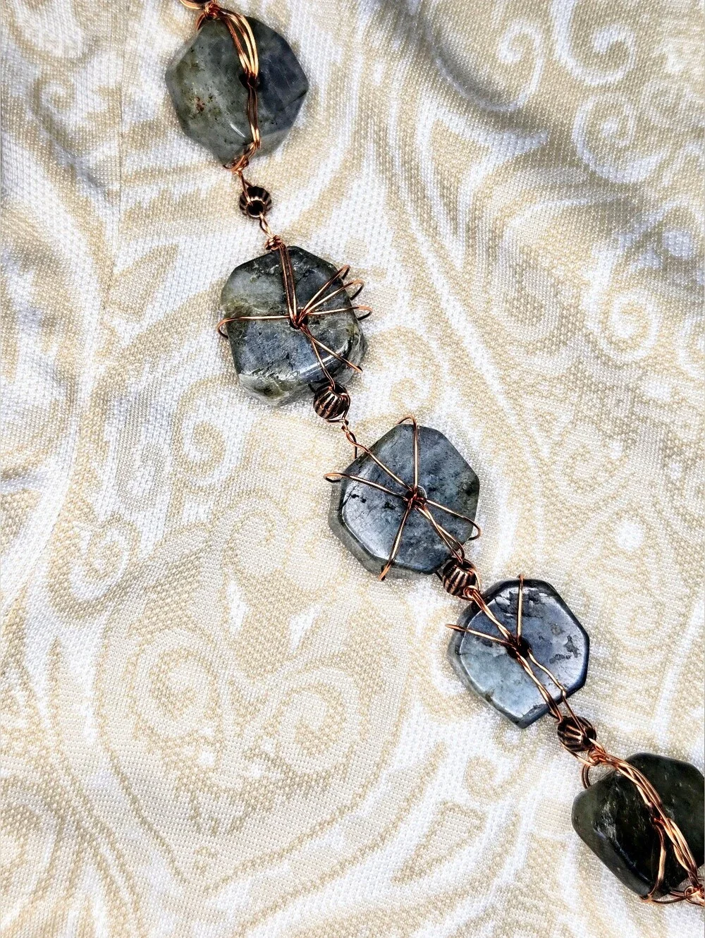 Handmade Natural Wheel Labradorite & Pendant Wire Wrapped Artisan Made Necklace